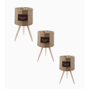Pack 3 macetas artesanales decorativas color paja 33×22, 43×25.5 y 57.5×30 cm