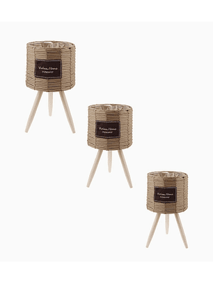 Pack 3 macetas artesanales decorativas color paja 33×22, 43×25.5 y 57.5×30 cm
