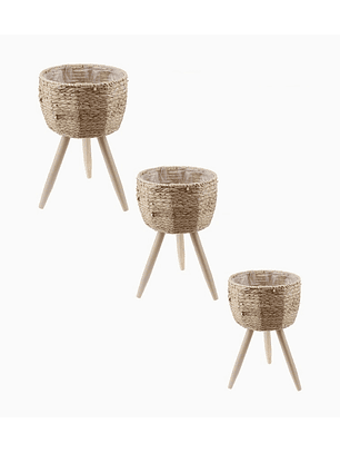 Pack 3 macetas artesanales decorativas color paja 28×19.5, 38×23.5 y 51.5×28.5 cm