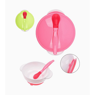 Posillo para comida de bebé con tapa y cuchara plástica 15 cm