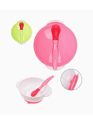 Posillo para comida de bebé con tapa y cuchara plástica 15 cm