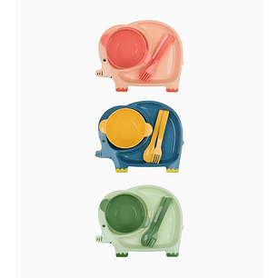 Plato infantil con división doble y set de cubiertos diseño elefante