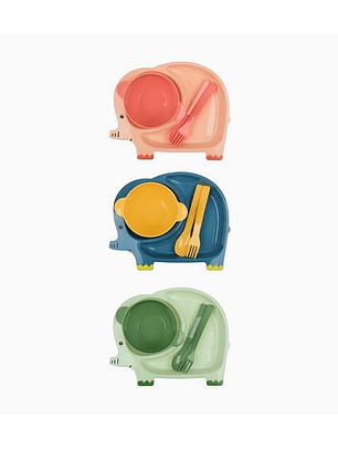 Plato infantil con división doble y set de cubiertos diseño elefante