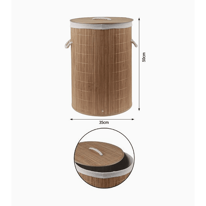 Cesta de Ropa con Tapa y Manillas de Cuerda – Madera y Paño Interior 2