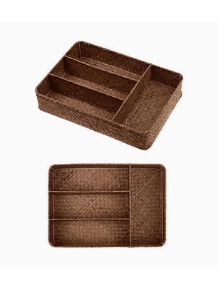 Organizador de Cubiertos con 4 Divisiones – Color Café Estilo Mimbre