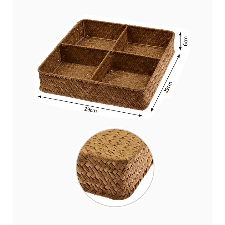 Organizador de Cubiertos Cuadrado 4 Divisiones – Café Estilo Mimbre 2