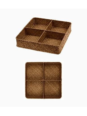 Organizador de Cubiertos Cuadrado 4 Divisiones – Café Estilo Mimbre