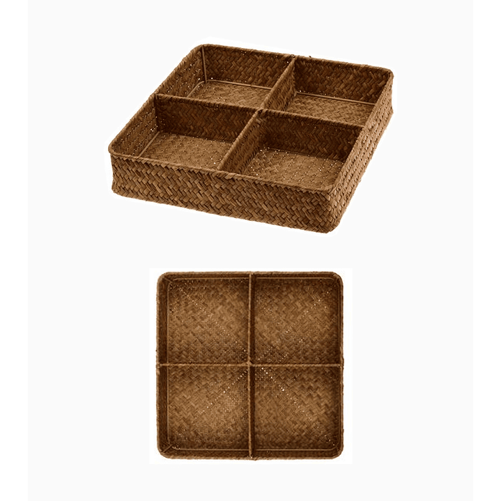 Organizador de Cubiertos Cuadrado 4 Divisiones – Café Estilo Mimbre 1