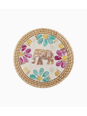 Individual posavasos artesanal 15 cm diseño elefante con piedras