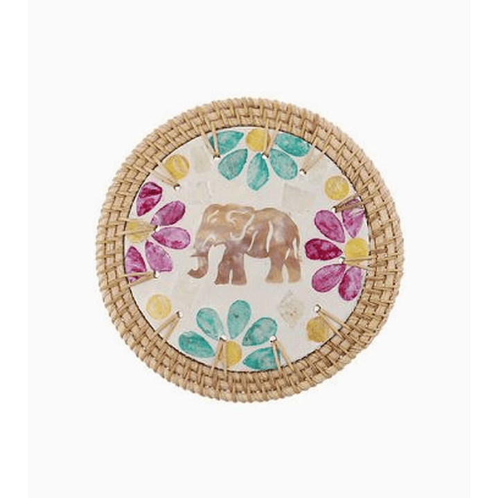 Individual posavasos artesanal 15 cm diseño elefante con piedras 1