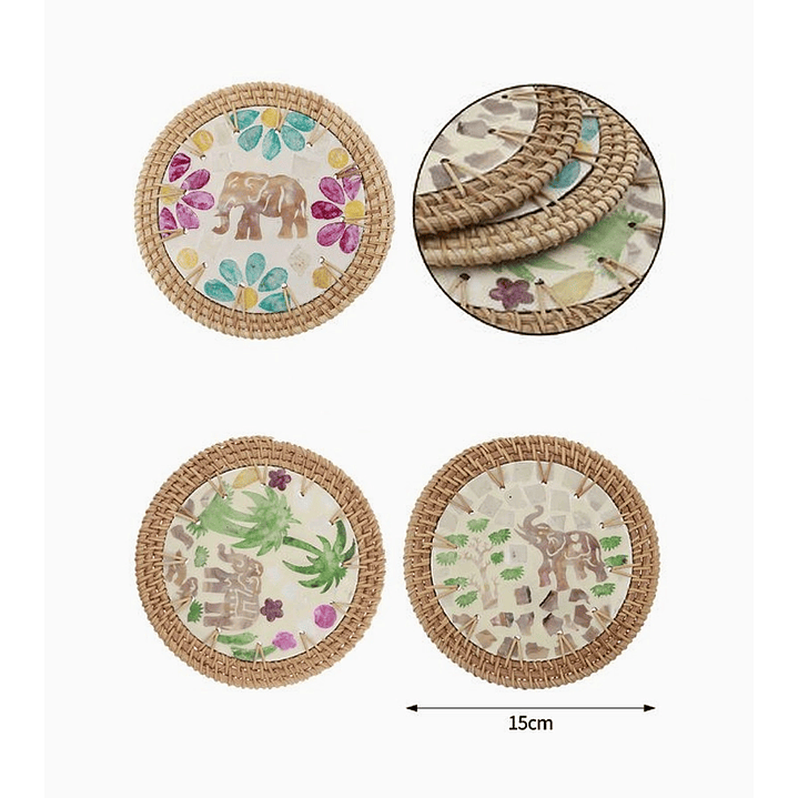 Individual posavasos artesanal 15 cm diseño elefante con piedras 2