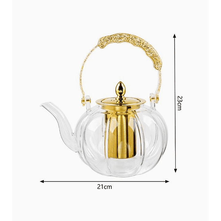 Tetera de vidrio 1.4 litros con filtro dorado 2