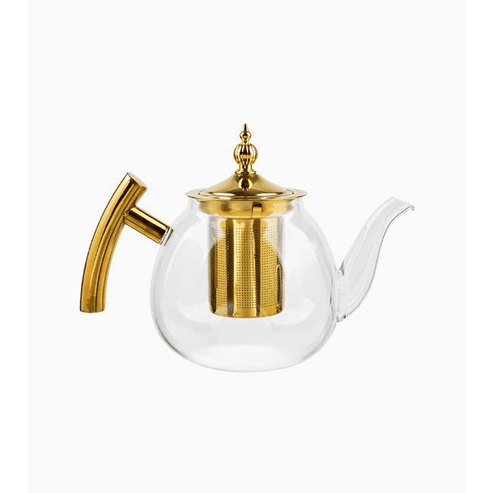 Tetera de vidrio 1 litro con filtro dorado 1