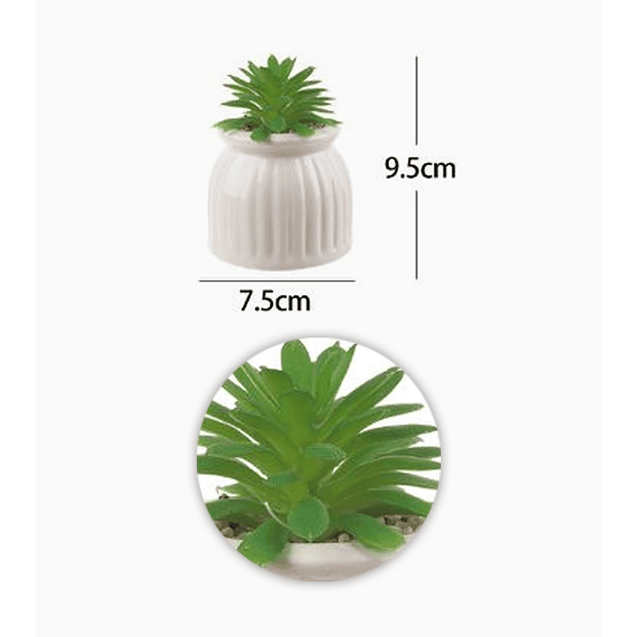 Flor artificial verde en macetero blanco con piedras decorativas 7,5 x 9,5 cm 2