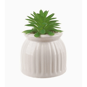 Flor artificial verde en macetero blanco con piedras decorativas 7,5 x 9,5 cm