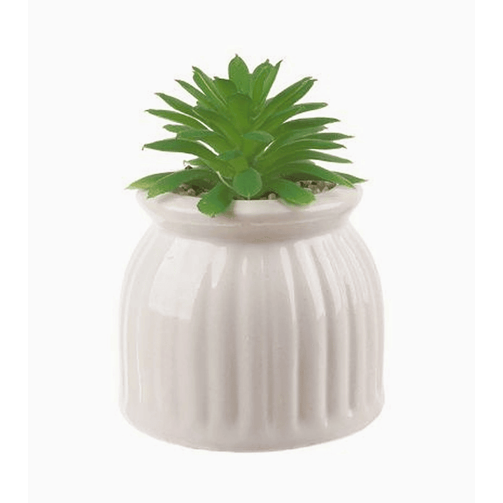 Flor artificial verde en macetero blanco con piedras decorativas 7,5 x 9,5 cm 1