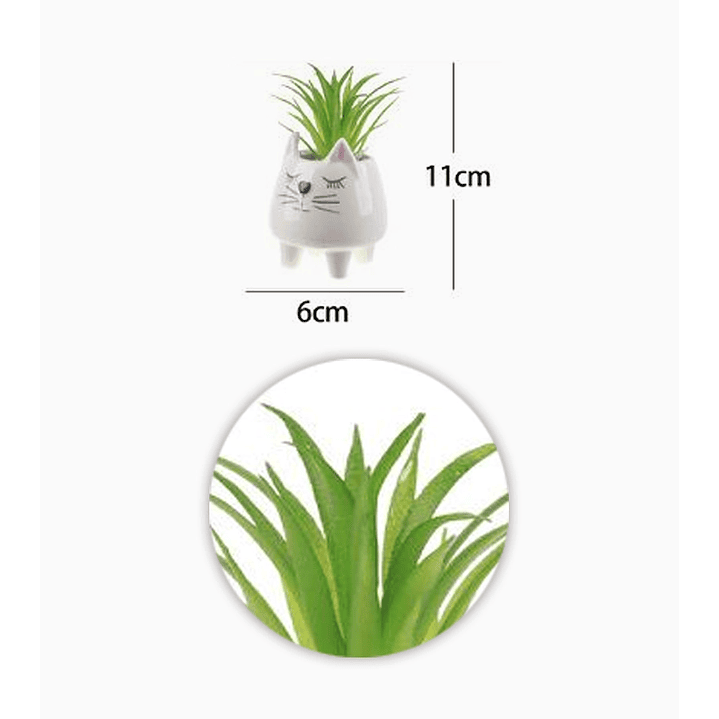 Flor artificial verde con macetero blanco y piedras decorativas 7,5 x 9,5 cm 2