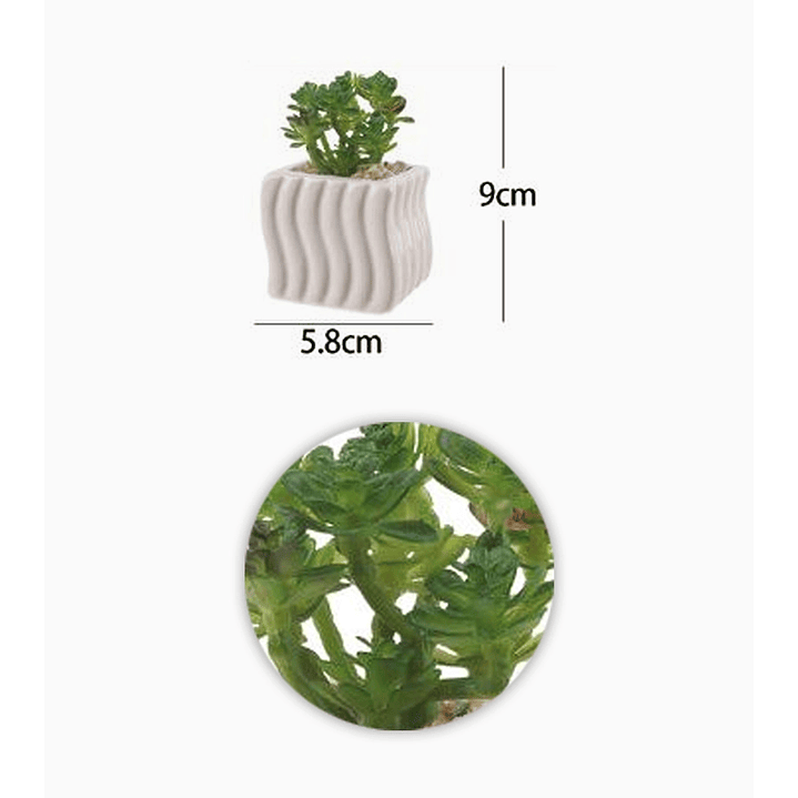 Flor artificial verde con macetero blanco y piedras decorativas 5,8 x 9 cm 2