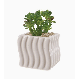 Flor artificial verde con macetero blanco y piedras decorativas 5,8 x 9 cm