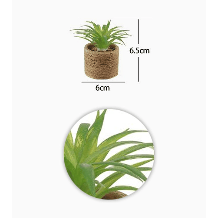 Flor artificial verde en macetero artesanal con piedras decorativas 6 x 6,5 cm 2