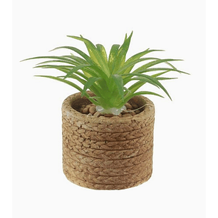 Flor artificial verde en macetero artesanal con piedras decorativas 6 x 6,5 cm