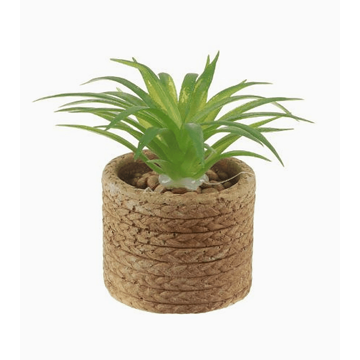 Flor artificial verde en macetero artesanal con piedras decorativas 6 x 6,5 cm 1