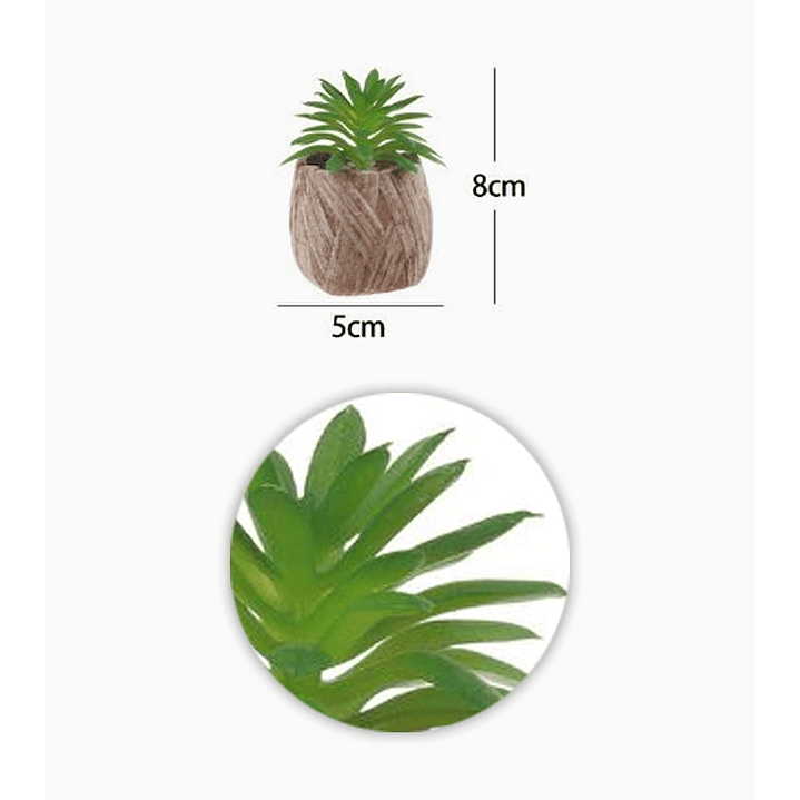 Flor artificial verde en macetero artesanal con piedras decorativas 5 x 8 cm 2