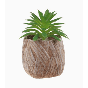 Flor artificial verde en macetero artesanal con piedras decorativas 5 x 8 cm