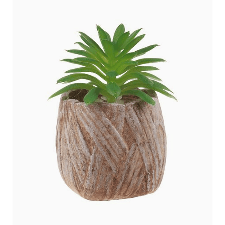 Flor artificial verde en macetero artesanal con piedras decorativas 5 x 8 cm 1