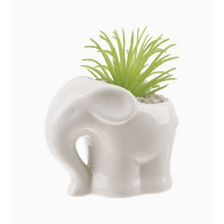 Flor artificial verde en macetero elefante blanco con piedras decorativas 7,5x9,5 cm 1