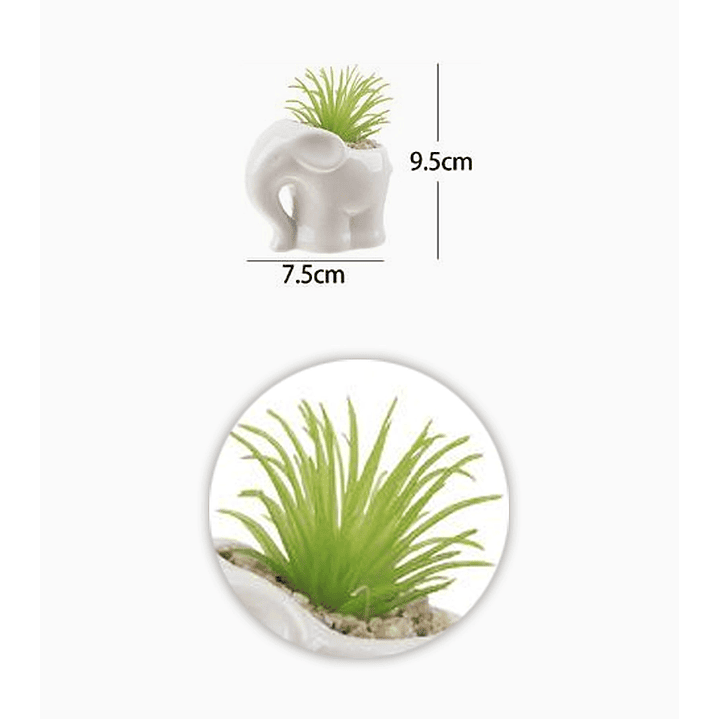 Flor artificial verde en macetero elefante blanco con piedras decorativas 7,5x9,5 cm 2