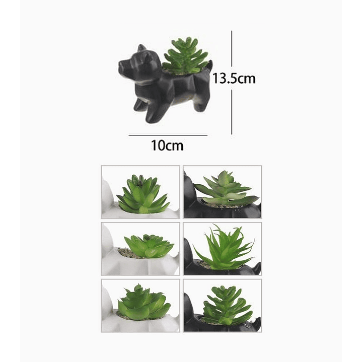 Flor artificial verde en macetero negro perrito 10x13,5 cm 2