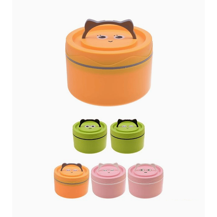 Lonchera con tapa y cuchara 13 x 8.5 cm con caritas tiernas 2