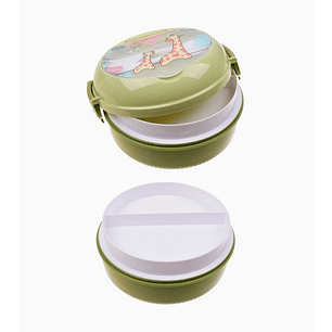 Lonchera con tapa y plato dividido 9 x 16.5 cm con figuras de animalitos