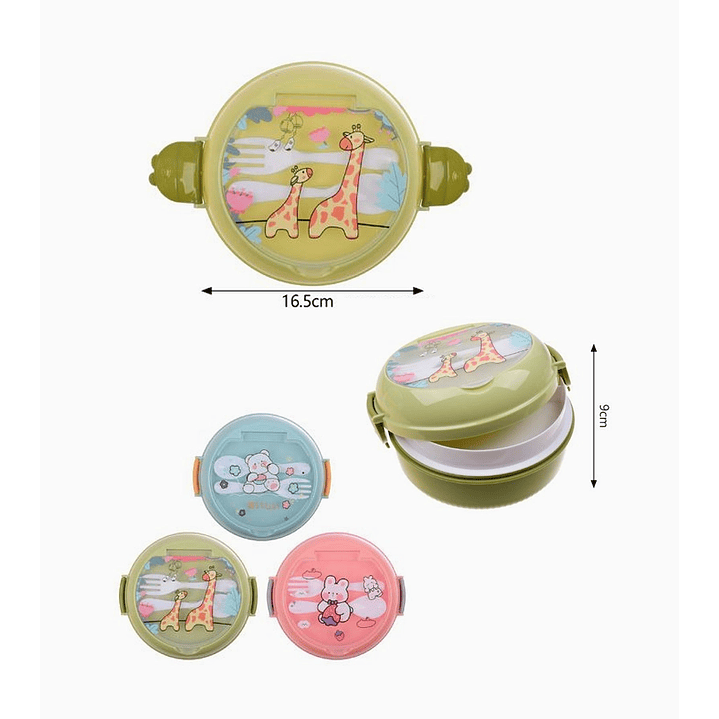 Lonchera con tapa y plato dividido 9 x 16.5 cm con figuras de animalitos 2