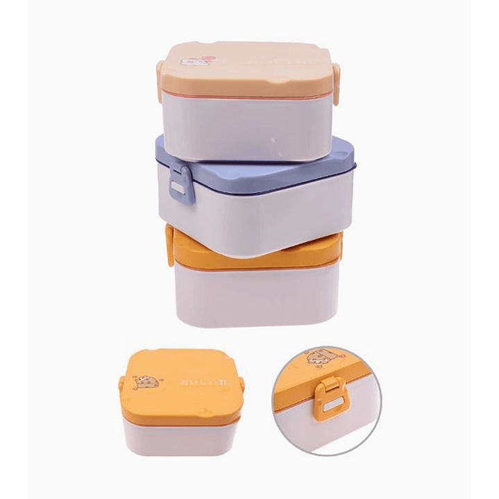 Lonchera con tapa y plato dividido 7 x 13.5 cm con cuchara y tenedor 1