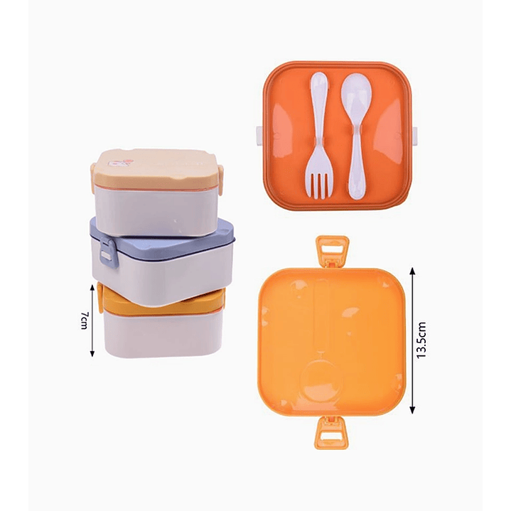 Lonchera con tapa y plato dividido 7 x 13.5 cm con cuchara y tenedor 2