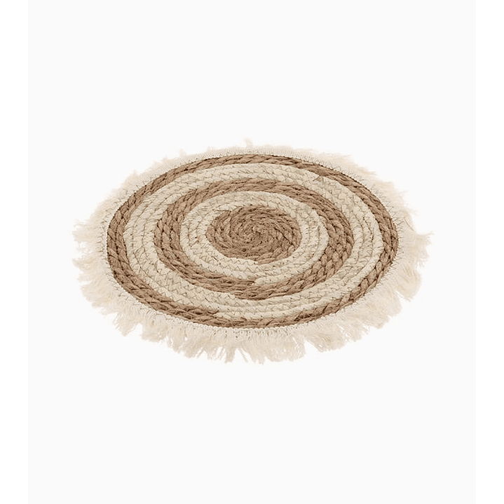 Mantel de centro tejido artesanal 30 cm color café oscuro y claro con vuelitos de lana 1