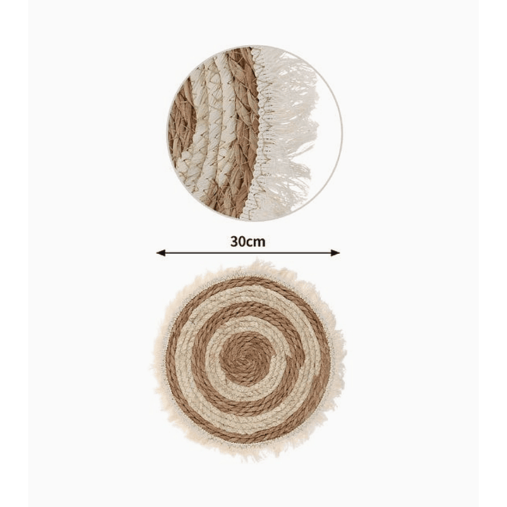 Mantel de centro tejido artesanal 30 cm color café oscuro y claro con vuelitos de lana 2