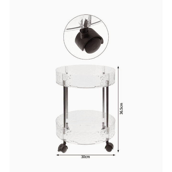 Estante organizador de dos pisos con ruedas – Superficie redonda 30x36.5 cm  2