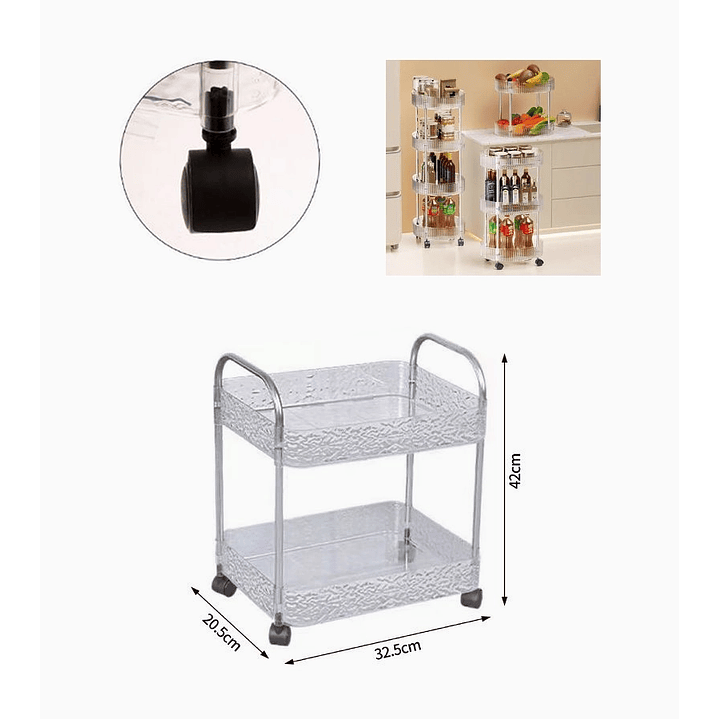 Estante organizador de dos pisos con ruedas – rectangular 20.5x32.5x42 cm 2