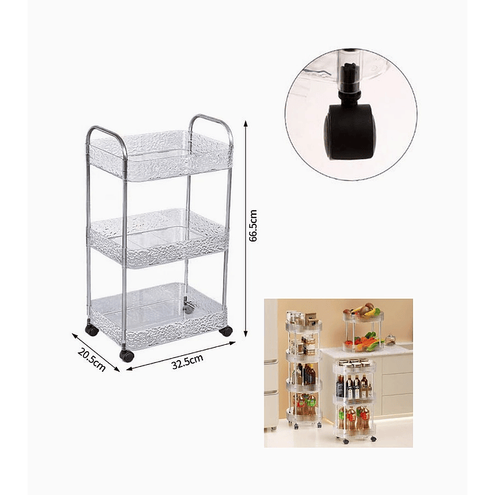 Estante organizador de tres pisos con ruedas – rectangular 20.5x32.5x66.5 cm 2