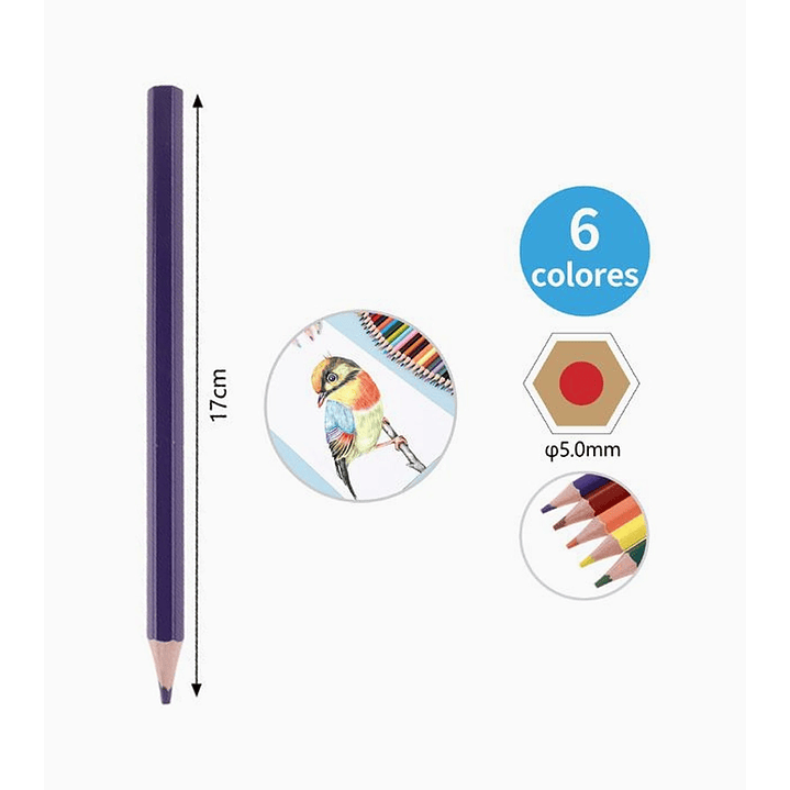 Set de lápices Jumbo de colores 6 unidades con sacapuntas escolar 2