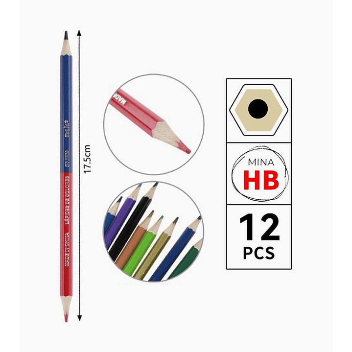 Set de Lápices de Colores Bicolor 12 Unidades HB – 24 Colores 2