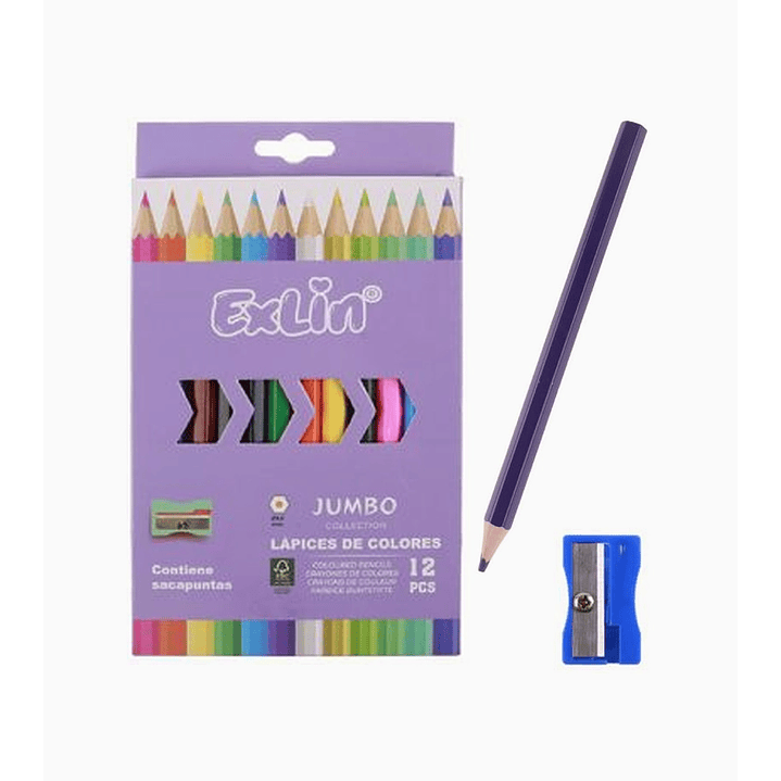 Set de Lápices de Colores Jumbo 12 Unidades + Sacapuntas 1