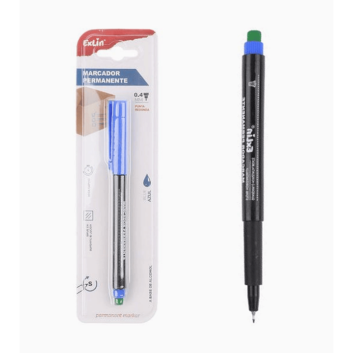 Marcador Permanente ExLin Punta Fina 0.4 mm Azul Base Alcohol 1