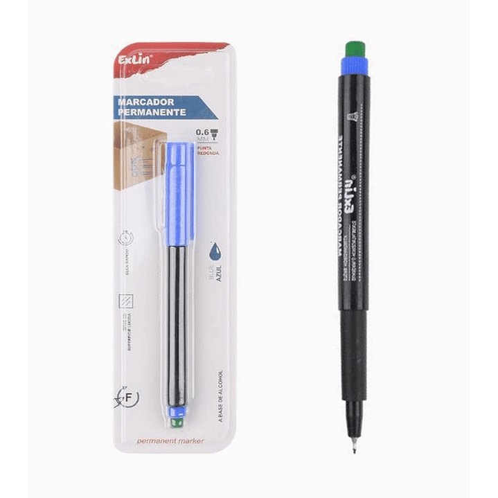 Marcador Permanente Punta Fina 0.6 mm Azul Base Alcohol 1