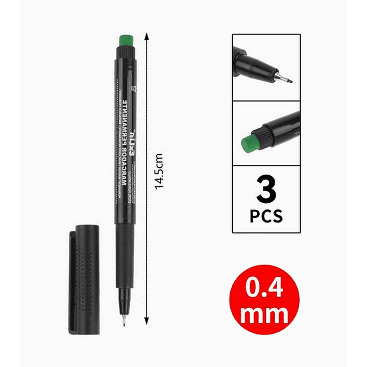 Pack 3 Marcadores Permanentes Punta Fina 0.4 mm Negro Base Alcohol 2