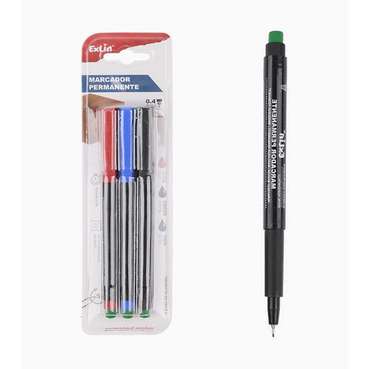 Pack 3 Marcadores Permanentes Punta Fina 0.4 mm Negro Azul Rojo 1