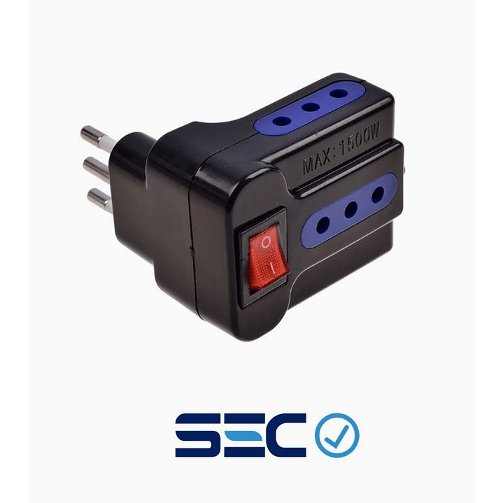 Adaptador Eléctrico 3 Patas con Interruptor – Certificación SEC 1